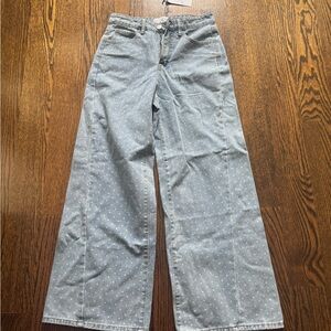 Gray Polka Dot Wide-Leg Jeans